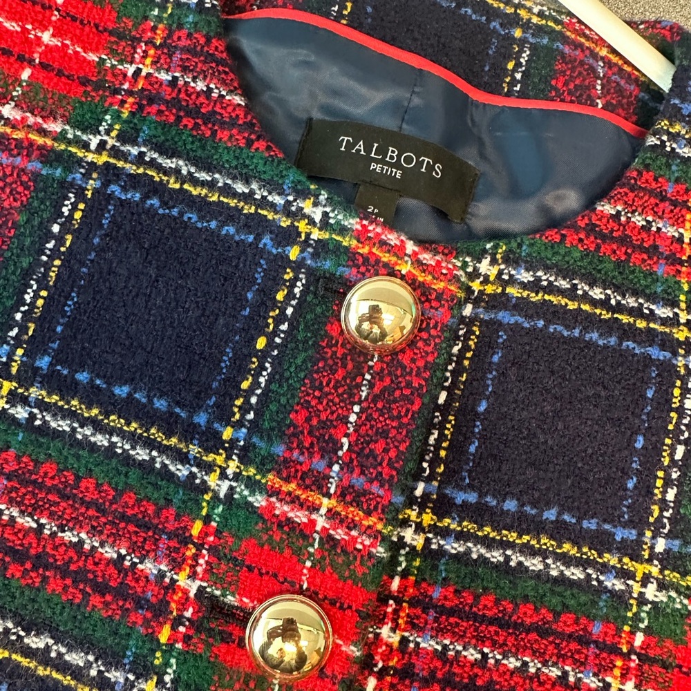 Talbots Multicolor Plaid Jacket with Shiny Buttons